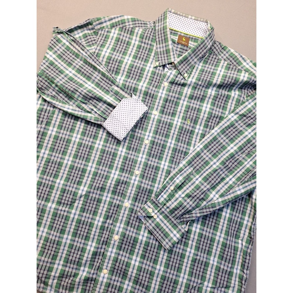 Tailorbryd Mens Long Sleeve Flip Cuff 3XL BlueGreen Plaid Preppy Casual Office